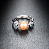 Freshwater Pearl Ring 925 Sterling Silver Crystal Adjustable Ring