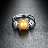 Freshwater Pearl Ring 925 Sterling Silver Crystal Adjustable Ring