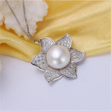 Natural Freshwater Pearl Pendant 925 Silver Flower Zircon Necklace