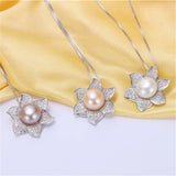 Natural Freshwater Pearl Pendant 925 Silver Flower Zircon Necklace