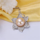 Natural Freshwater Pearl Pendant 925 Silver Flower Zircon Necklace