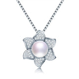 Natural Freshwater Pearl Pendant 925 Silver Flower Zircon Necklace
