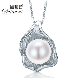 Shell Shape Freshwater Pearl Pendant Necklace 925 Sterling Silver Pink Purple