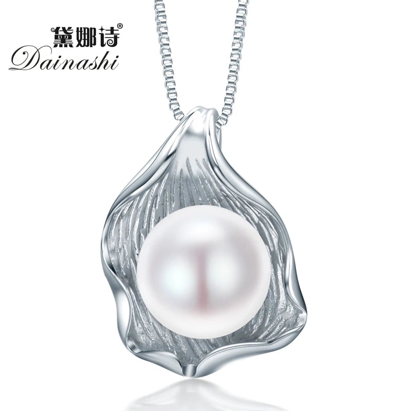 Shell Shape Freshwater Pearl Pendant Necklace 925 Sterling Silver Pink Purple