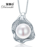 Shell Shape Freshwater Pearl Pendant Necklace 925 Sterling Silver Pink Purple