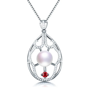 925 Sterling Silver Zircon Pendant Necklace with Natural Freshwater Pearl