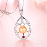 925 Sterling Silver Zircon Pendant Necklace with Natural Freshwater Pearl