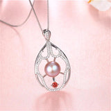925 Sterling Silver Zircon Pendant Necklace with Natural Freshwater Pearl