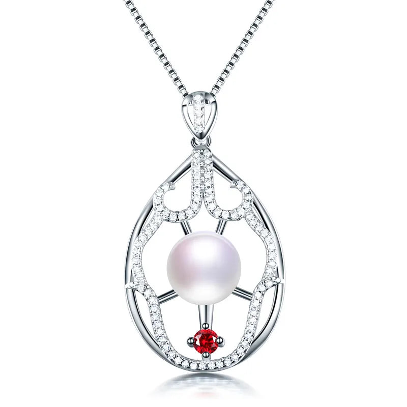 925 Sterling Silver Zircon Pendant Necklace with Natural Freshwater Pearl