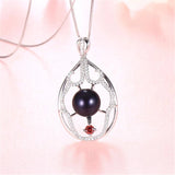 925 Sterling Silver Zircon Pendant Necklace with Natural Freshwater Pearl
