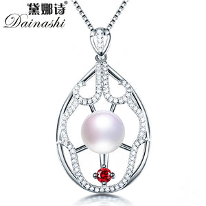 925 Sterling Silver Zircon Pendant Necklace with Natural Freshwater Pearl