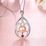 925 Sterling Silver Zircon Pendant Necklace with Natural Freshwater Pearl