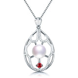 925 Sterling Silver Zircon Pendant Necklace with Natural Freshwater Pearl
