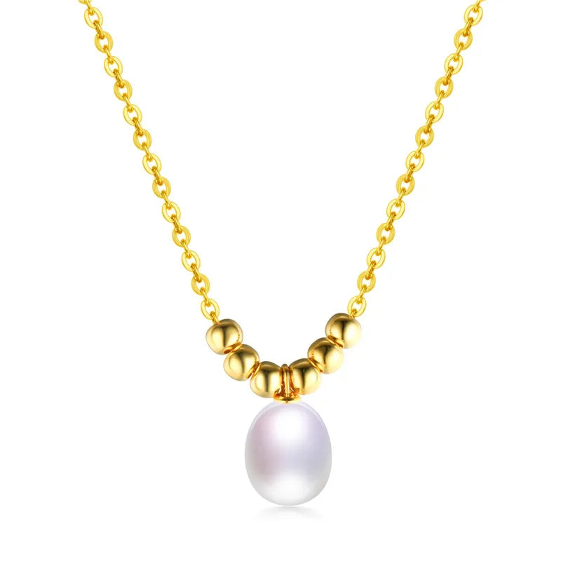 Natural Freshwater Oval Pearl Necklace 925 Sterling Silver Pendant