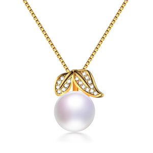 Freshwater Pearl Necklace 925 Silver Leaf Pendant Jewelry