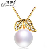 Freshwater Pearl Necklace 925 Silver Leaf Pendant Jewelry