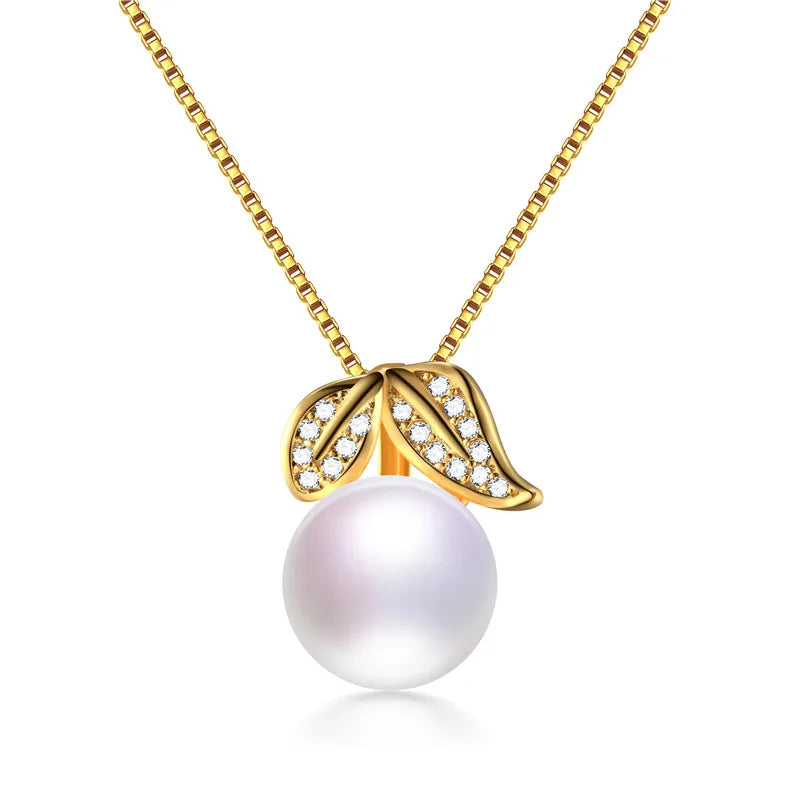 Freshwater Pearl Necklace 925 Silver Leaf Pendant Jewelry
