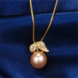 Freshwater Pearl Necklace 925 Silver Leaf Pendant Jewelry