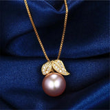 Freshwater Pearl Necklace 925 Silver Leaf Pendant Jewelry