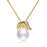 Freshwater Pearl Necklace 925 Silver Leaf Pendant Jewelry
