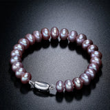 925 Silver Pearl Bracelet, 8-9mm Freshwater Pearls, White Pink Purple Mix