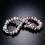 925 Silver Pearl Bracelet, 8-9mm Freshwater Pearls, White Pink Purple Mix