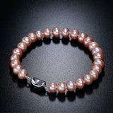925 Silver Pearl Bracelet, 8-9mm Freshwater Pearls, White Pink Purple Mix