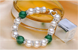 Freshwater Pearl Bracelet with Green Agate Charm, Platinum Clasp