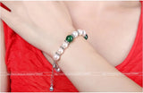 Freshwater Pearl Bracelet with Green Agate Charm, Platinum Clasp