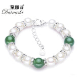 Freshwater Pearl Bracelet with Green Agate Charm, Platinum Clasp