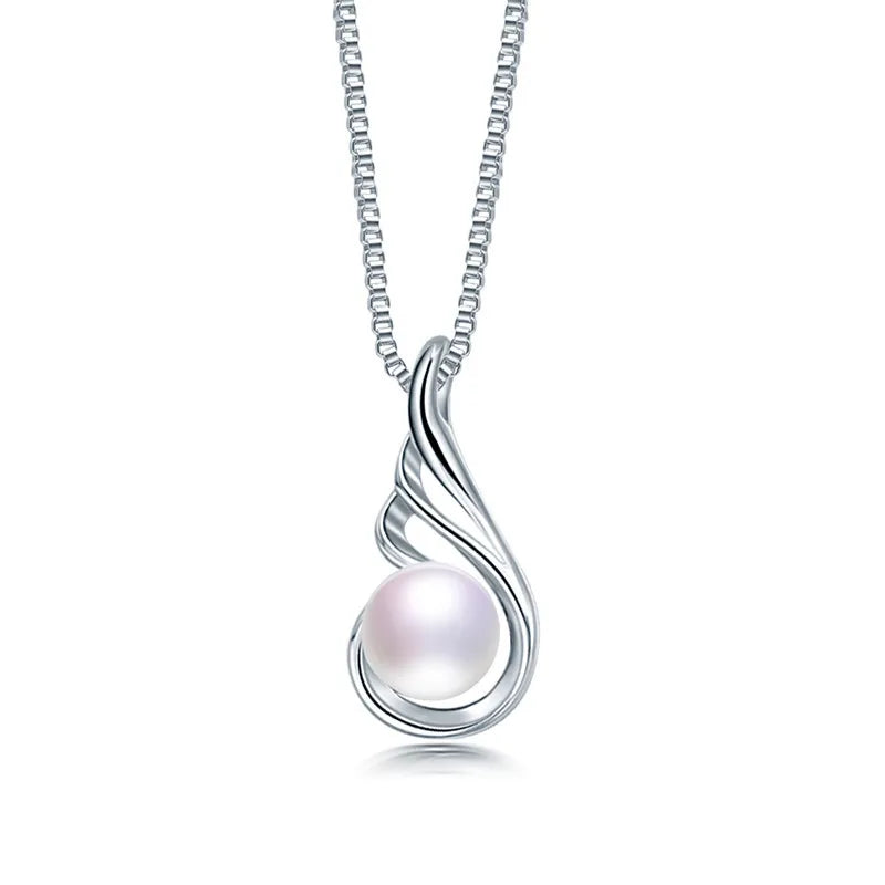 Freshwater Pearl Wing Pendant Necklace 925 Sterling Silver