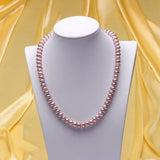 Natural Round Pearl Necklace with 925 Silver Accents