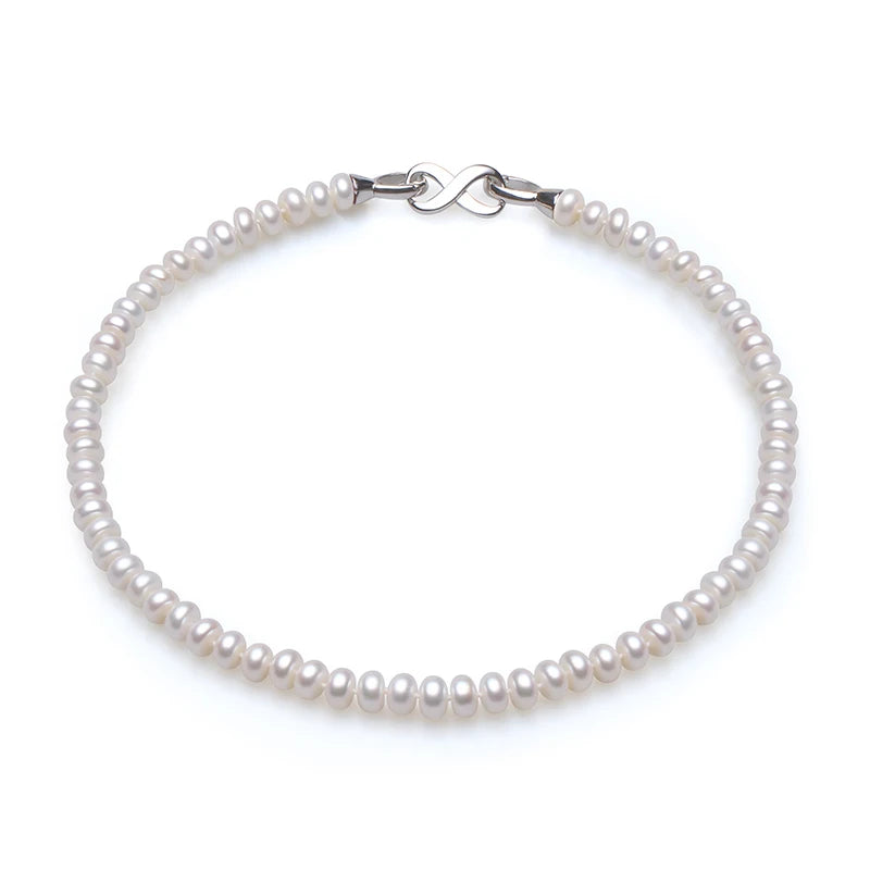 Natural Round Pearl Necklace with 925 Silver Accents