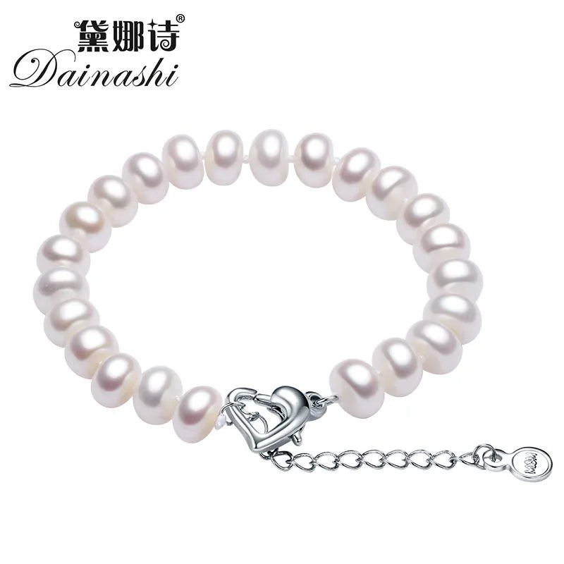 Freshwater Pearl Charm Bracelet for Women 9-10mm Natural Pearl Fine Jewelry