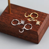 925 Silver Crystal Moon Star Hoop Earrings for Women