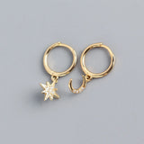 925 Silver Crystal Moon Star Hoop Earrings for Women