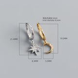 925 Silver Crystal Moon Star Hoop Earrings for Women