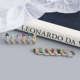 925 Silver Pave Crystals Diamond Zircon Hoop Earrings