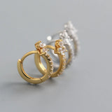 925 Silver Pave Crystals Diamond Zircon Hoop Earrings
