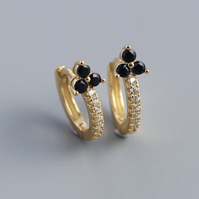 925 Silver Pave Crystals Diamond Zircon Hoop Earrings
