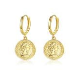925 Silver Queen Elizabeth Coin Dangle Earrings Vintage Plated Jewelry