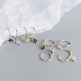 925 Silver Small Hoop Earrings Gunmetal CZ Crystals Charms Drops