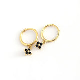 925 Silver Small Hoop Earrings Gunmetal CZ Crystals Charms Drops