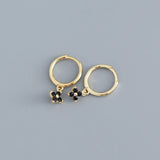 925 Silver Small Hoop Earrings Gunmetal CZ Crystals Charms Drops
