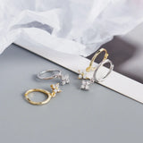 925 Silver Small Hoop Earrings Gunmetal CZ Crystals Charms Drops