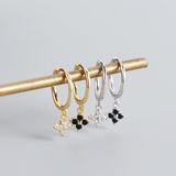 925 Silver Small Hoop Earrings Gunmetal CZ Crystals Charms Drops