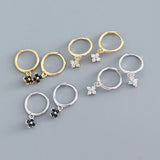 925 Silver Small Hoop Earrings Gunmetal CZ Crystals Charms Drops