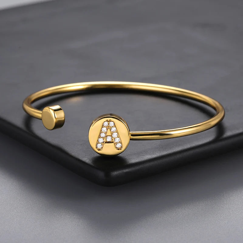 Dainty Initial Letter Bangles Wedding Jewelry Couple Bracelet