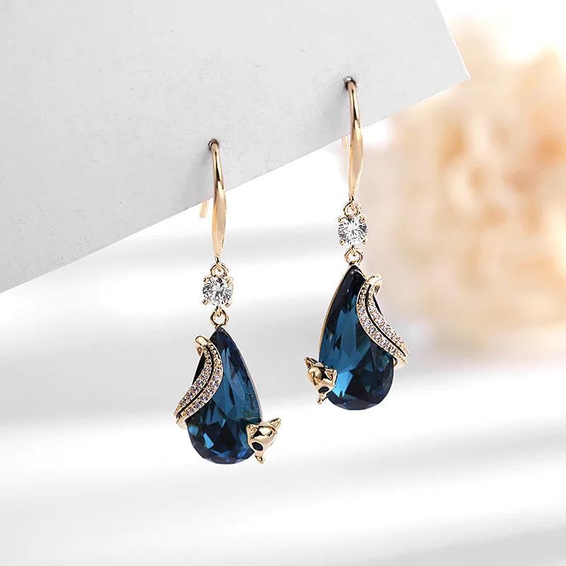 Crystal Fox Dangle Earrings Zircon Drop Earring Sterling Silver Wedding