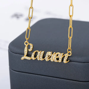 Dainty Crystal Zircon Name Necklaces for Women Personalized Nameplate Jewelry